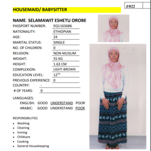 SELAMAWIT ESHETU OROBE